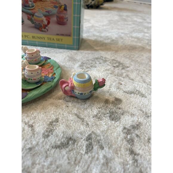 Vintage Miniature Tea Set Bunny Rabbit 10pcs Resin W/ Plate - Picture 8 of 8